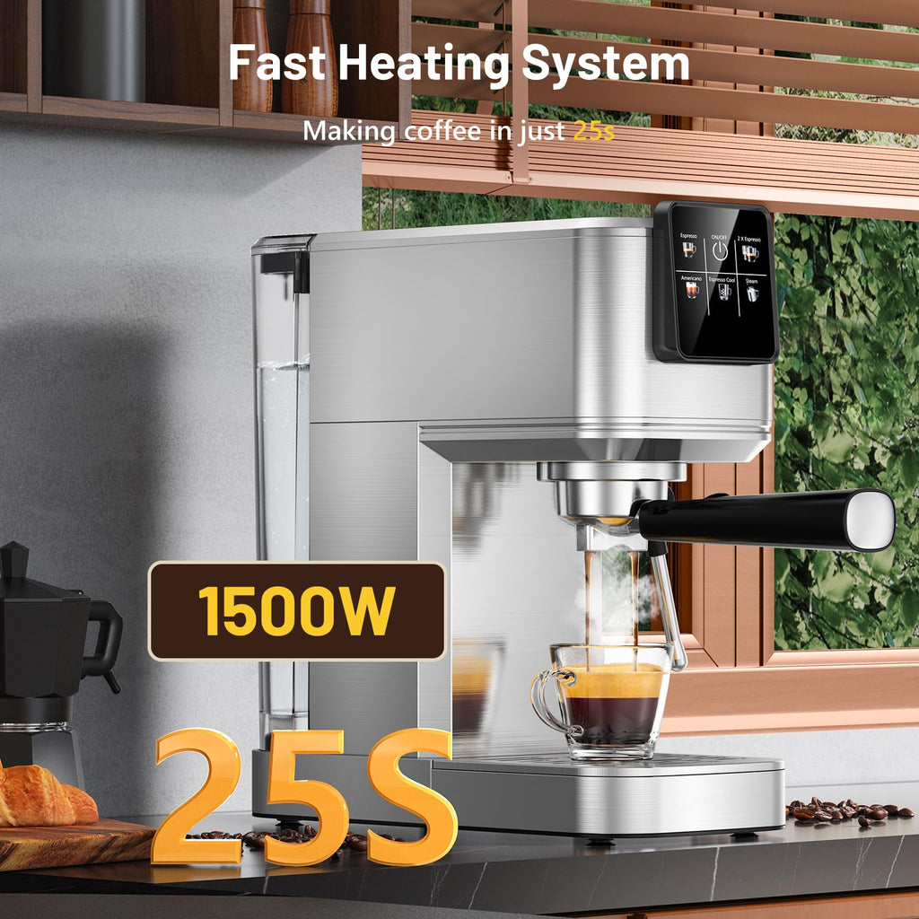 Espresso Machine 20 Bar with Touch Screen, Hot & Iced Coffee Makers, Stainless Steel Espresso Maker with Rapid Cold