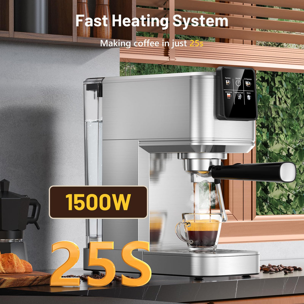Espresso Machine 20 Bar with Touch Screen, Hot & Iced Coffee Makers, Stainless Steel Espresso Maker with Rapid Cold