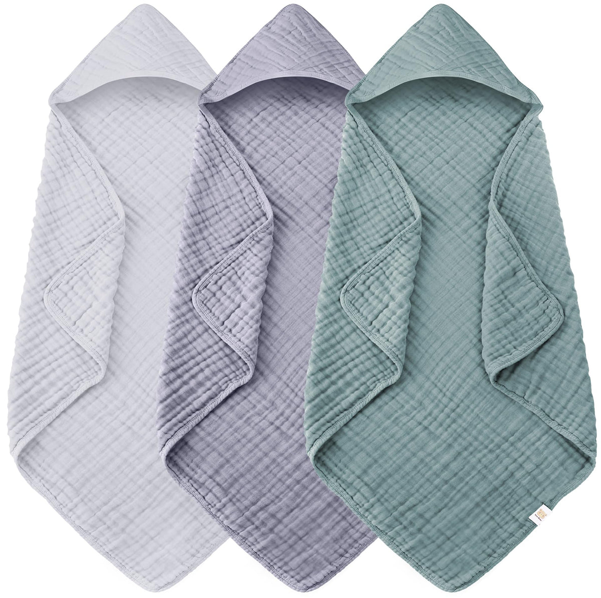 3-Pack Muslin Hooded Baby Towels, 100% Cotton, Ultra-Soft & Absorbent Baby Bath Towels with Hood for Babies, Infant