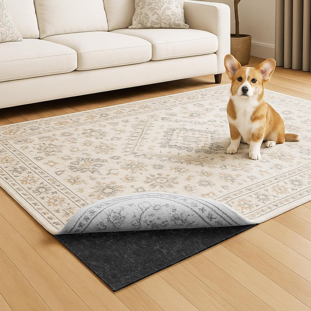 5x7 FT Non Slip Rug Pad,100% Waterproof Felt Rug Pad for Hardwood Floors,1/8" Thick Soft Carpet Pad with Natural