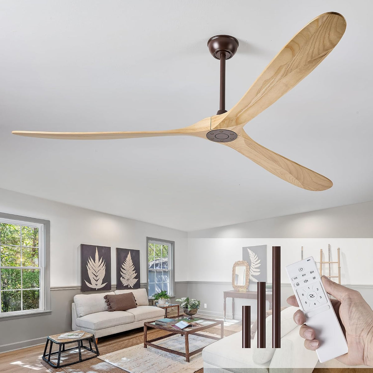 84" Oil Rubbed Bronze Ceiling Fan with Remote, No Light