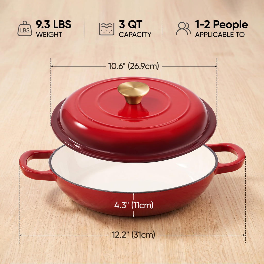 Dutch Oven Enameled Cast Iron with Lid - Big Dual Handles - Oven Safe up to 500°F - Classic Round Pot for Versatile