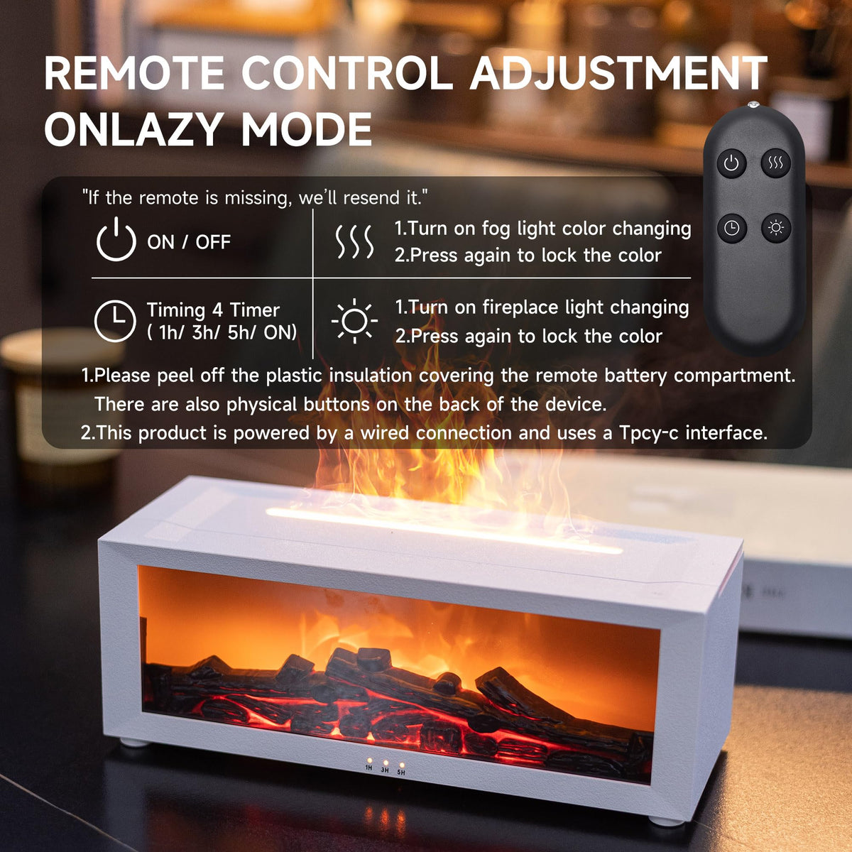 Fireplace Flame Essential Oil Diffuser Humidifier, Aromatherapy
