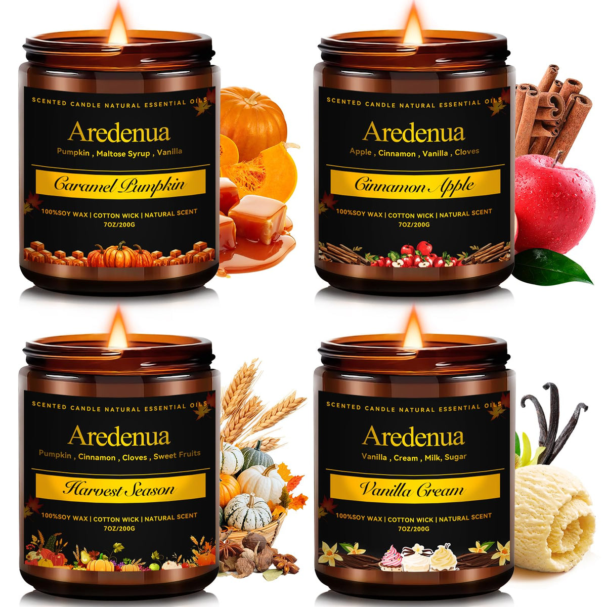 Fall Candles Set, 4 Pack, Cozy Autumn Seasonal Soy Candles Gift