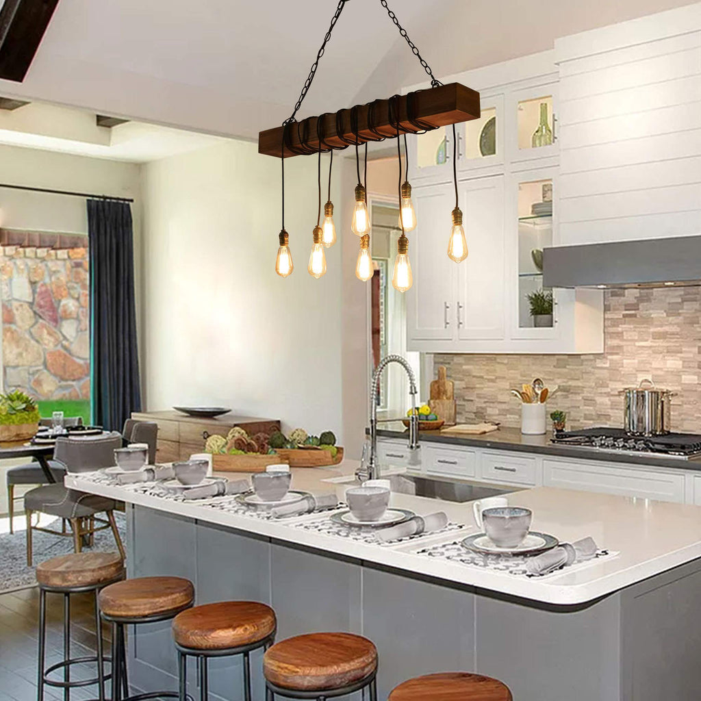 8-Light Wood Farmhouse Rectangular Chandelier