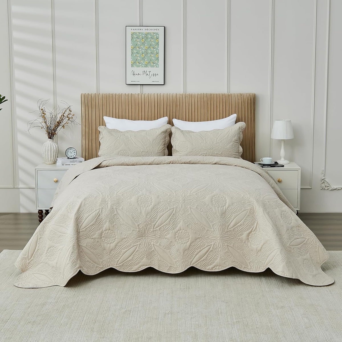 Oversized King Bedspreads 128x120 for Extra Wide Tall King or Cal King Bed Ultrasonic Quilted Coverlet Set 3 Piece
