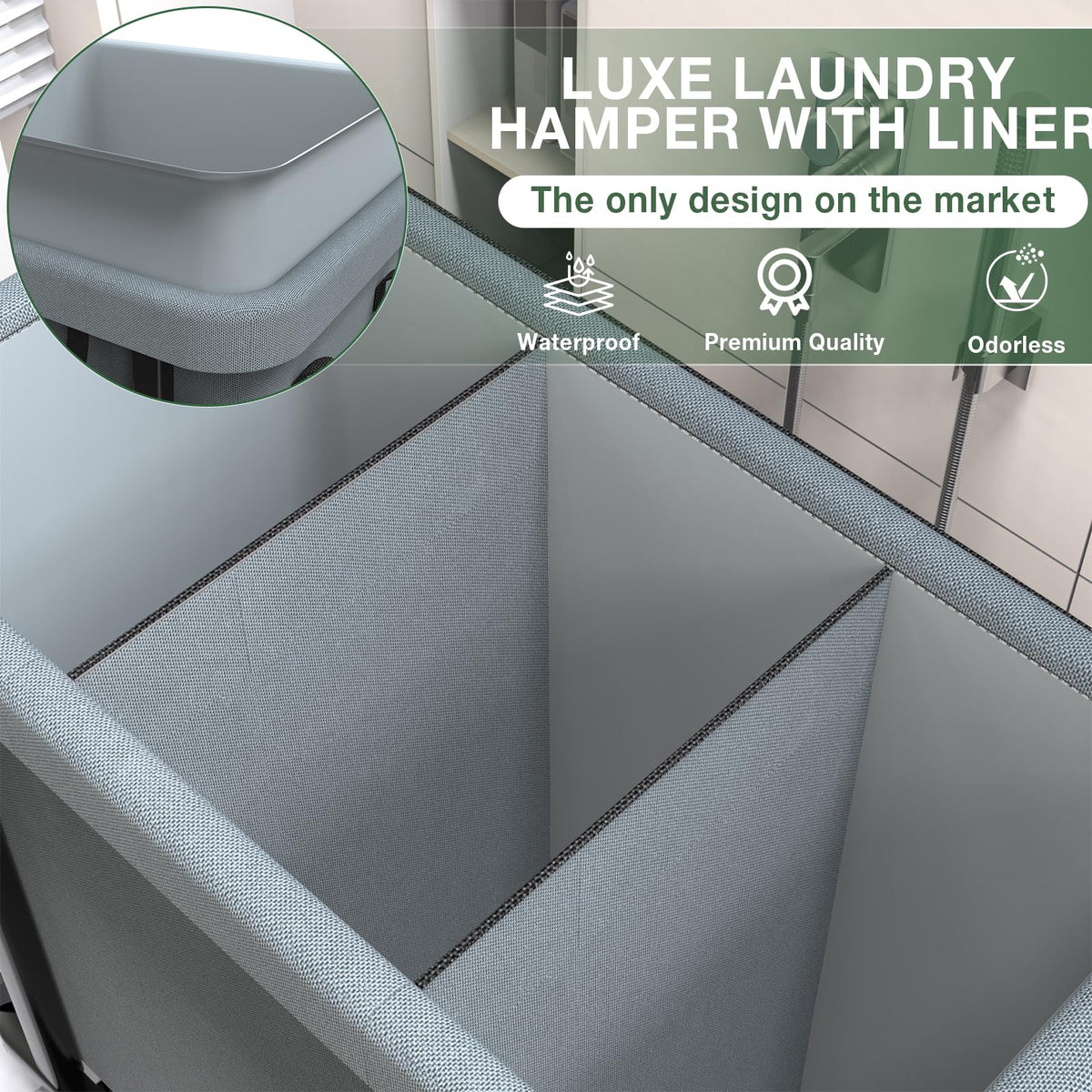 Basket with Lid,230L Rolling Laundry Hamper with Wheels,Grey