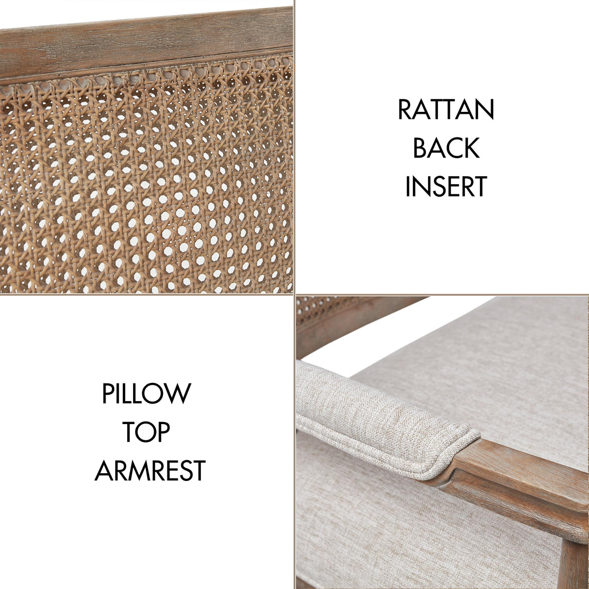 Willshire Natural Rattan Settee, Upholstered Seat - Charming Country Design, Rustic Reclaimed Wood Finish, Ratan