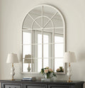 Arched Wall Mirror, 42"x30" Metal Frame Windowpane Mirror, White