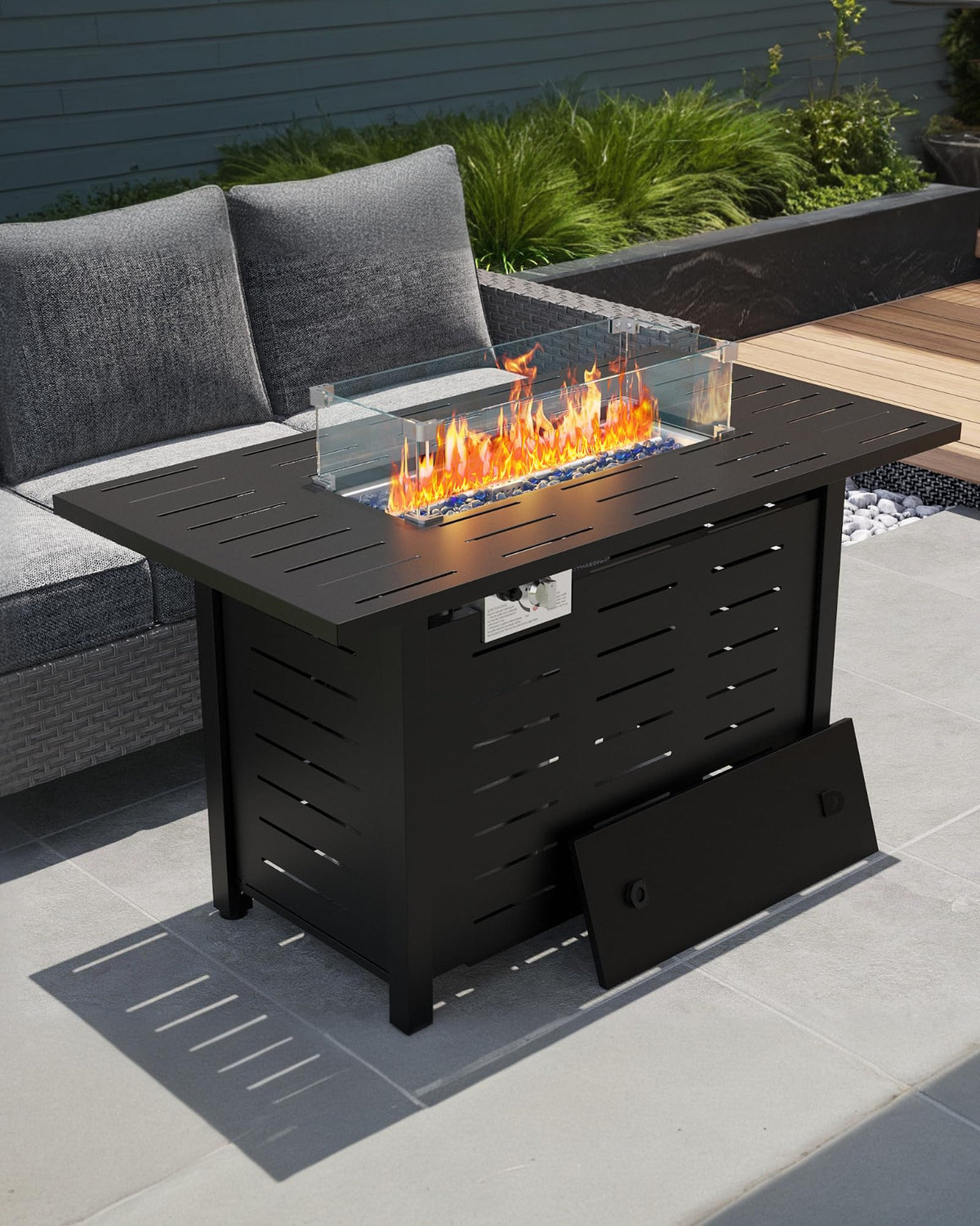 44" Outdoor Propane Fire Pit Table, 48, 000 Btu Lp Gas Rectangular Fire Table with Ignition Systems and Lid, Outdoor