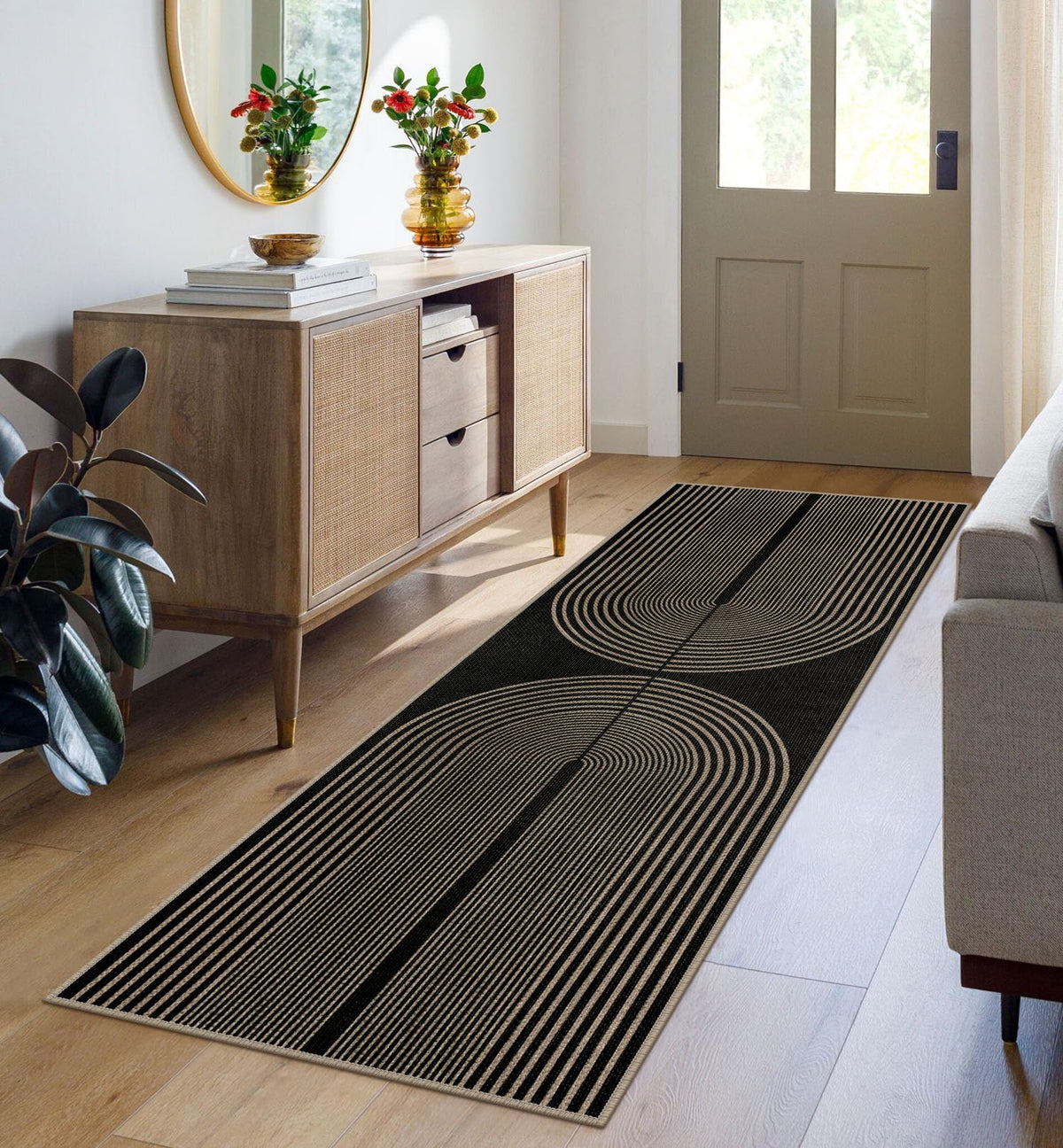 Easy Jute Rainbow Runner Rug, 2x6 Black Washable Rugs Runner Non-Slip Boho Farmhouse Kitchen Runner Rug, Modern