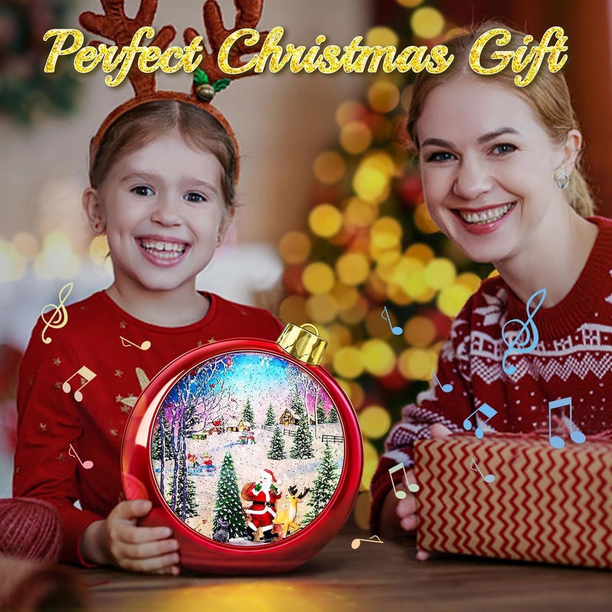 Large Christmas Santa Snow Globe Light up Lantern with 8 Songs, 8.7" Red Big Christmas Snow Globes for Kids Adults