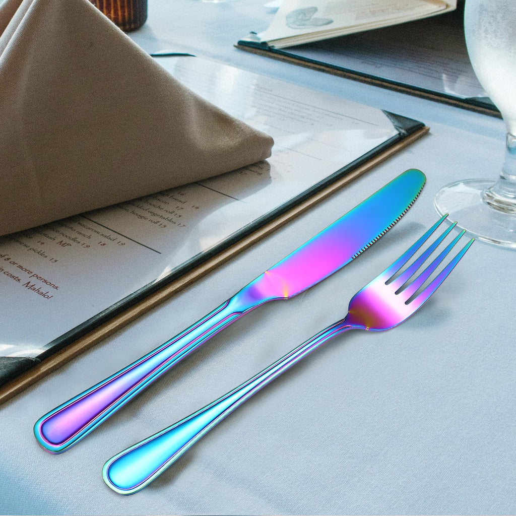 Colorful Forks Spoons Knives Silverware Rainbow Flatware Set for 4 Kitchen 20 Pieces Stainless Steel Cutlery Modern