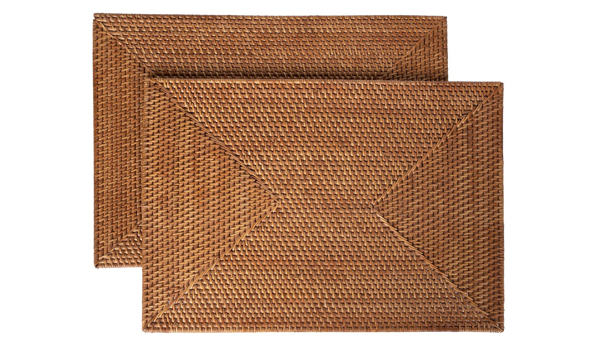 Rattan Placemats Set of 2 Woven Table Mats Honey-Brown Decor