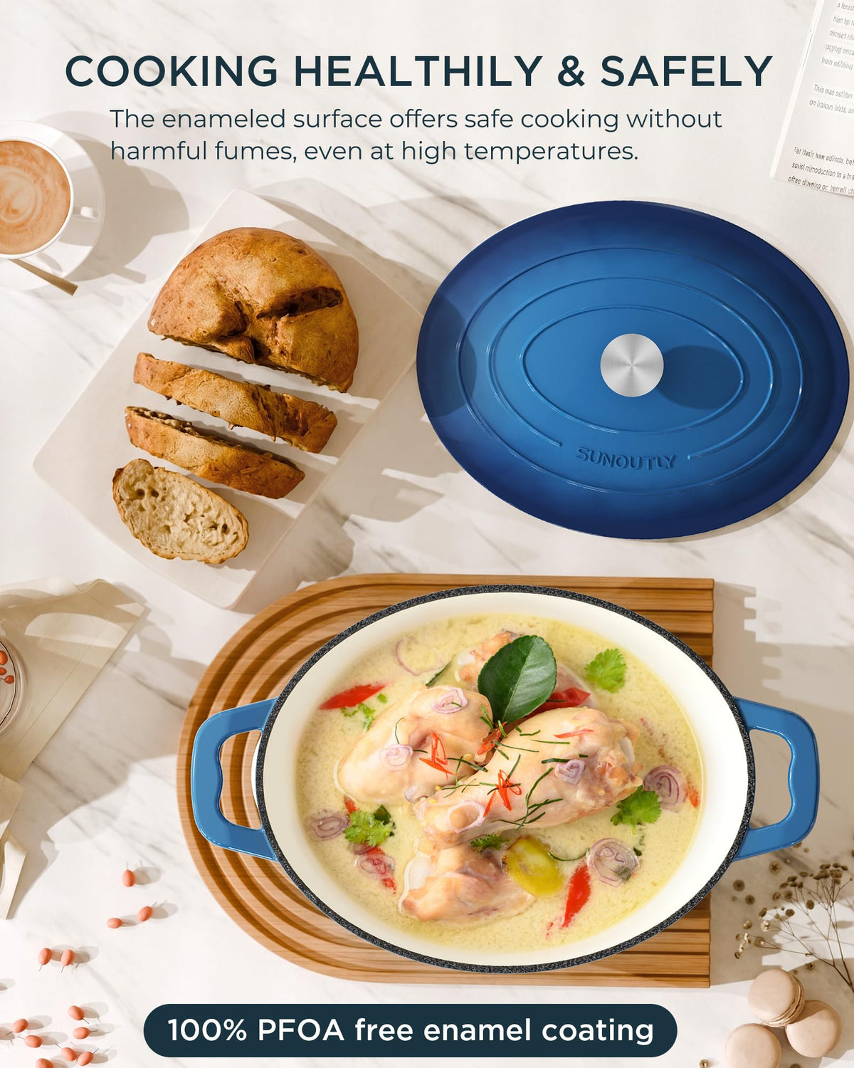Enameled Cast Iron Dutch Oven, 9.3QT Pot with Lid, Navy Blue