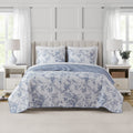 Chantilly Toile Floral Blue 3 Piece Cotton Quilt Set