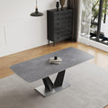 79" Extendable Sintered Stone Dining Table, Modern Rectangular Single Dining Table with V-Shape Carbon Steel Base