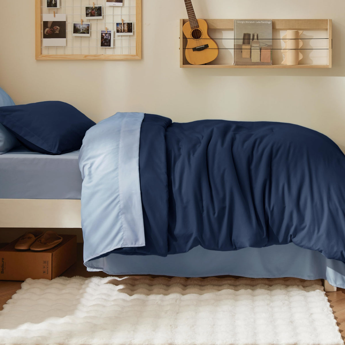 Bed Comforter Set - 5 Pieces Navy Blue Bedding Set 68"x88"
