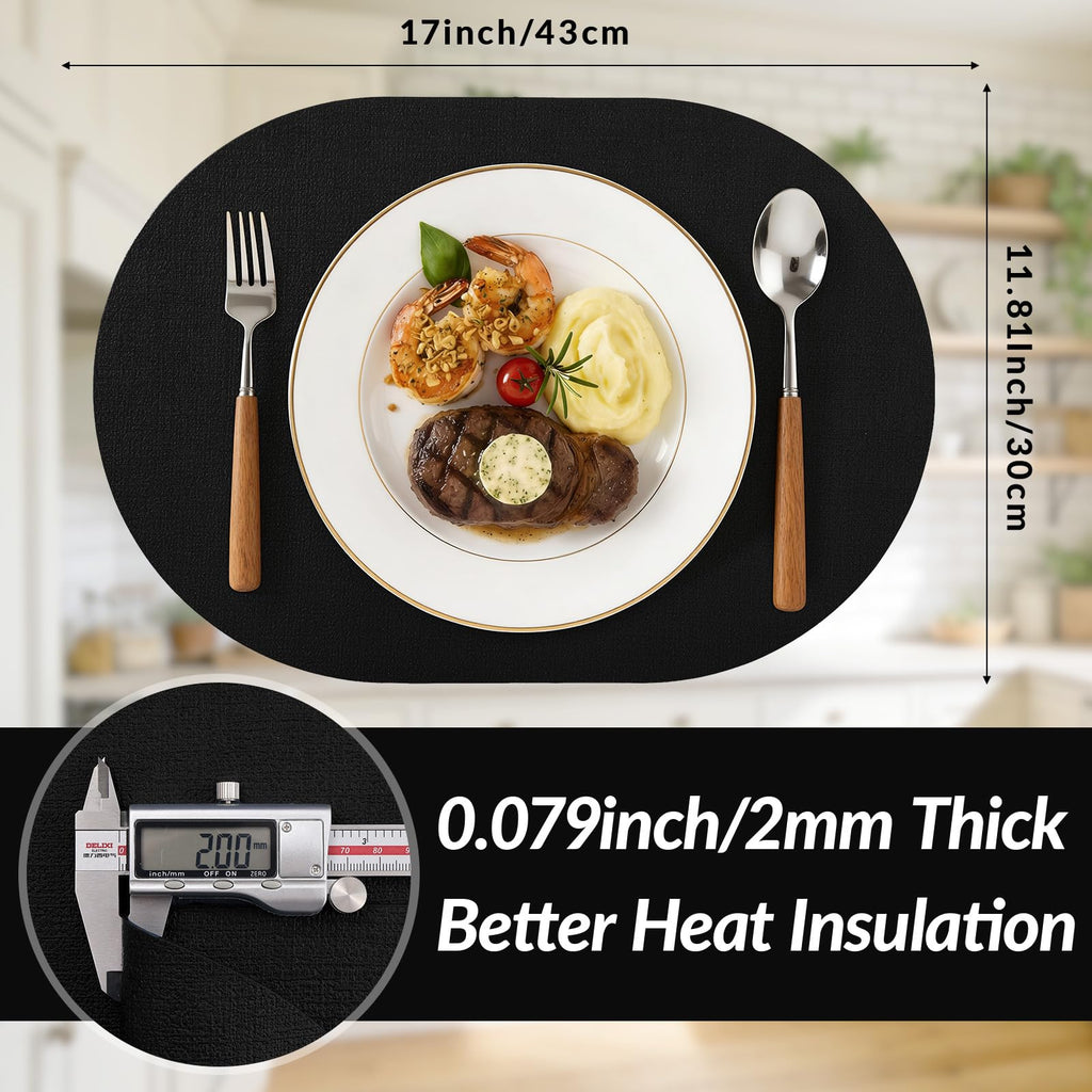 Heat Resistant Oval Placemats Set of 4, Black