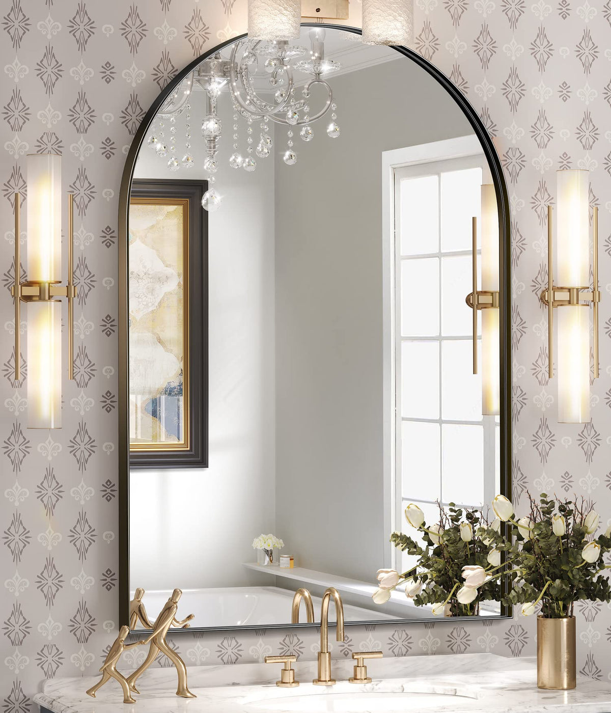 Black Arched Mirror, Arched Bathroom Mirror, 24 x 36 Inch Black Arch Mirror, Metal Frame Wall Mirror, Arched Top