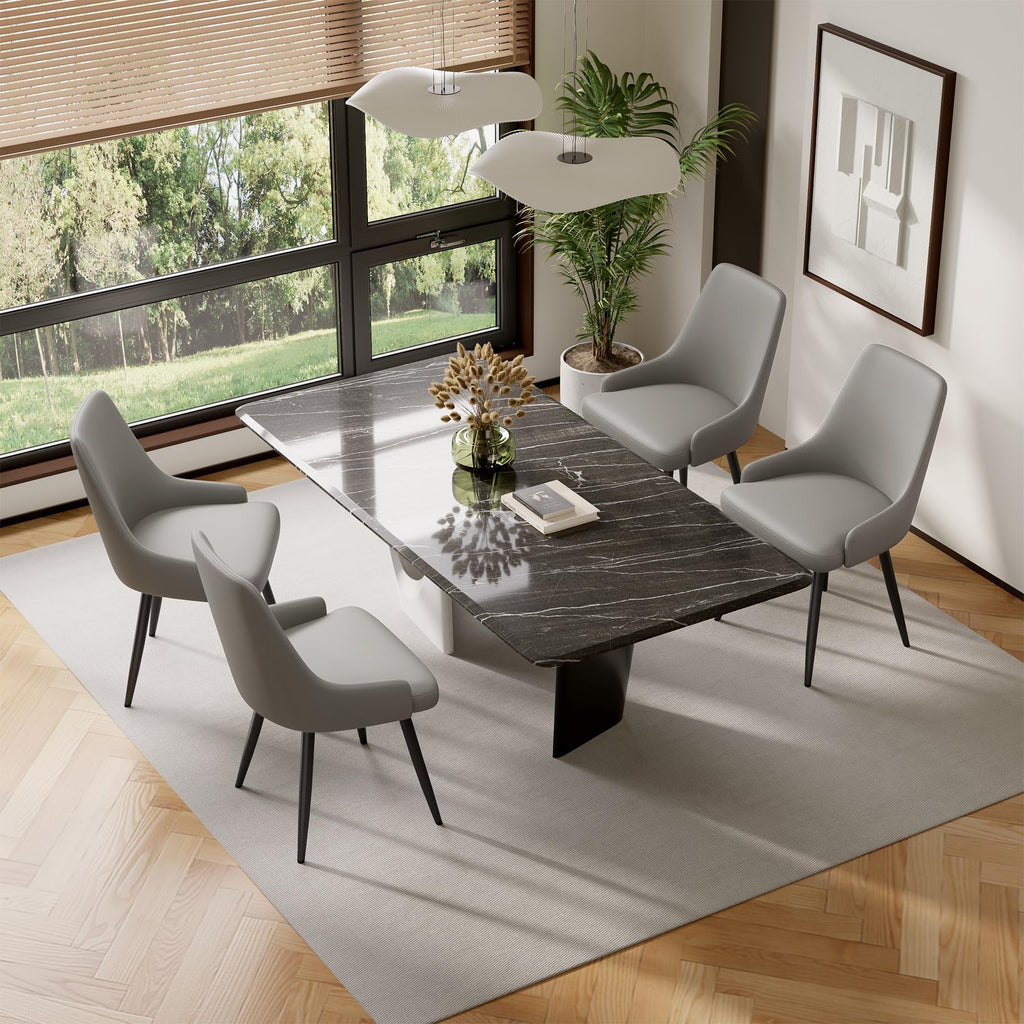 Faux Leather Chairs Set of 4, Waterproof Padded Seat, Grey