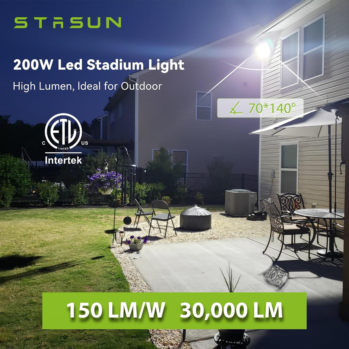 Pro 6 Series 200W 30,000LM LED Flood Light Outdoor, ETL Certified, 100V-277V, 5000K Daylight, IP66 Waterproof