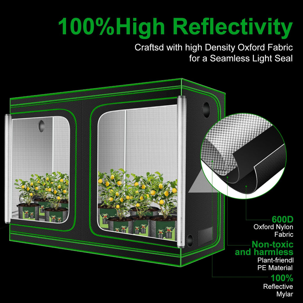 4x8 Grow Tent, 96"x48"x80" High Reflective 600D Diamond Mylar Canvas with Observation Window and Floor Tray for