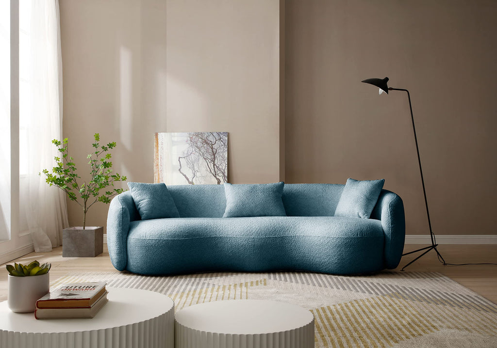 Boucle Curved Sofa, 93.6", 4-Seater, Upholstered, Solid Wood, Luxury, Cloud