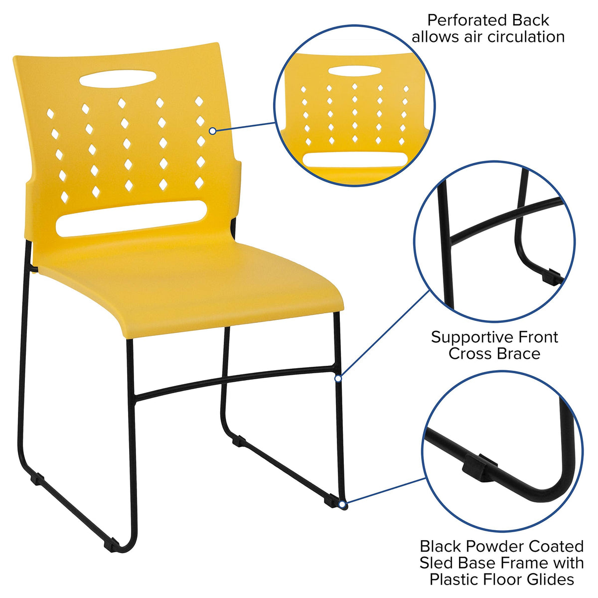 881 lb. Capacity Yellow Sled Base Stack Chair with Air