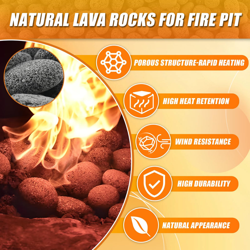 45 Lb Lava Rocks for Fire Pit, 2"-3" Natural Pebbles Tumbled Lava Rock, Round Fire Pit Rocks for Portable Fireplaces