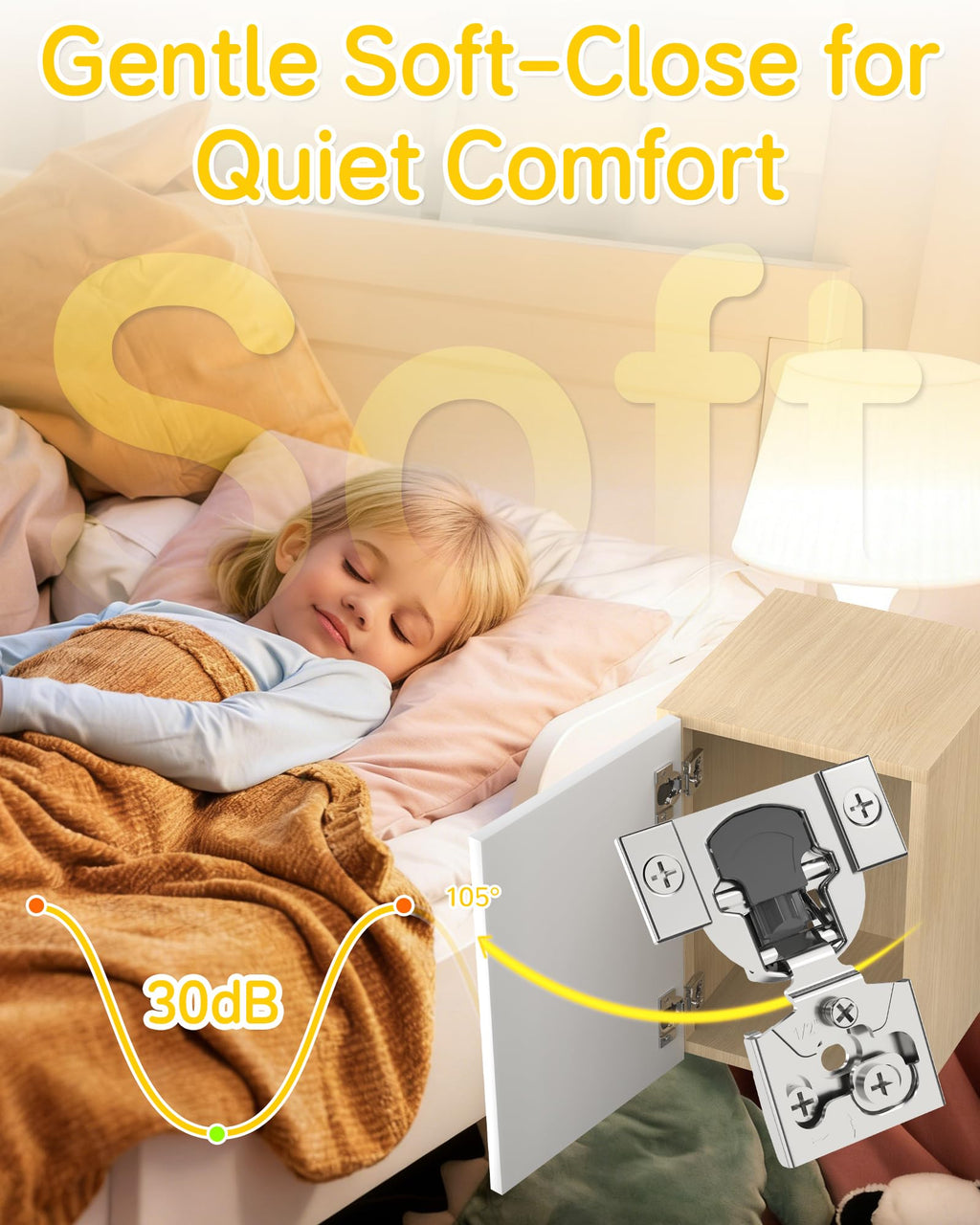 60 Pack 1/2" Overlay Face Frame Soft Close Cabinet Hinges, 105° Concealed Hinge, Smooth Slow Self Closing, 3D