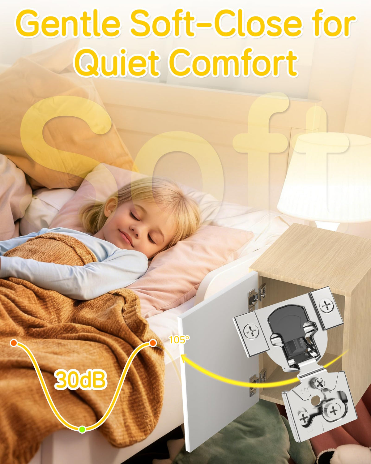 60 Pack 1/2" Overlay Face Frame Soft Close Cabinet Hinges, 105° Concealed Hinge, Smooth Slow Self Closing, 3D