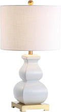 25.5" White/Gold Ceramic Table Lamp Bedroom, White Linen Shade, Modern Footed Vase Bedside Lamp, LED Bulb Included