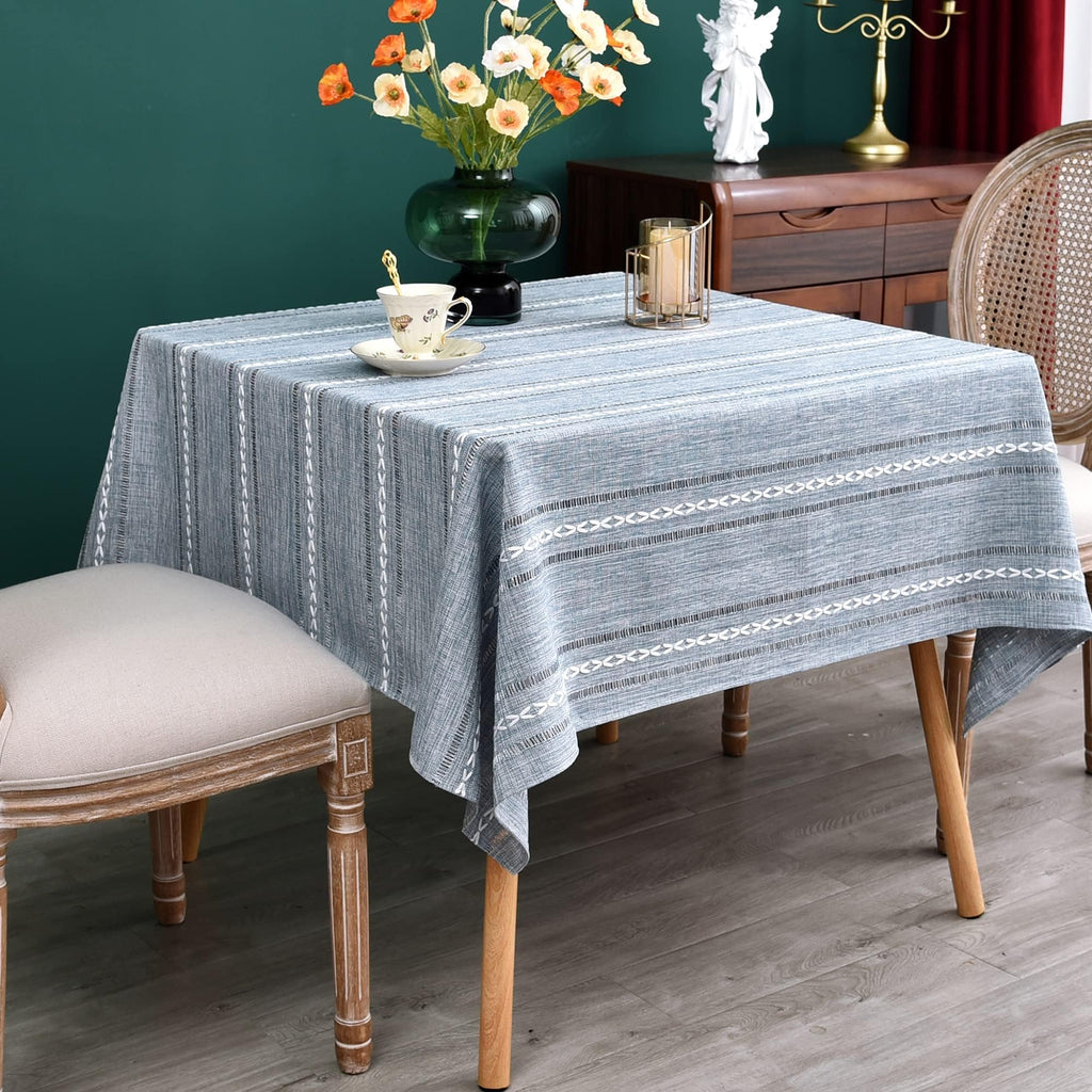 Farmhouse Embroidered 52x52 Inch Square Tablecloth Linen Texture