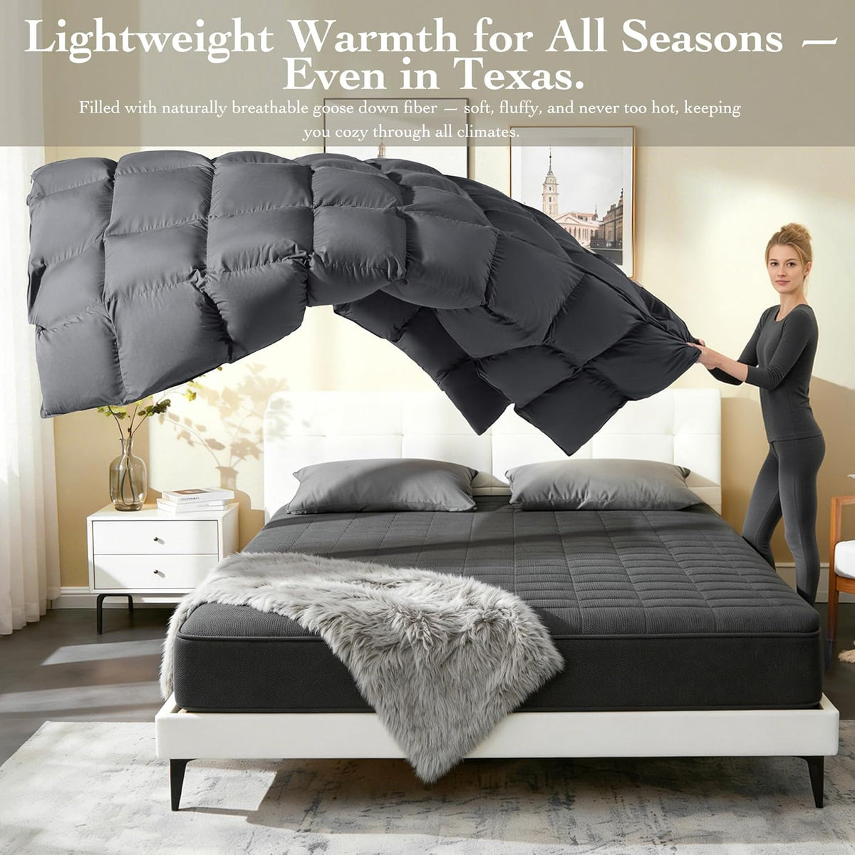 Goose Down Fiber Comforter - All Season Naturally Breathable Down Comforters