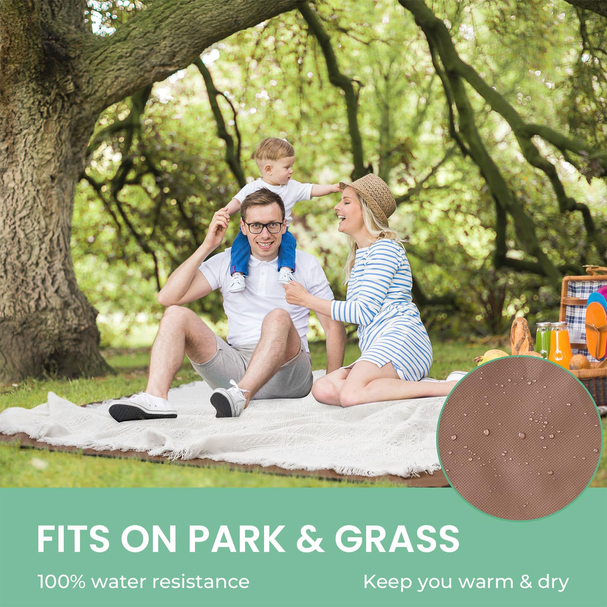 Land Picnic Blankets, 2 in1 Double Layer Waterproof Mat + Blanket