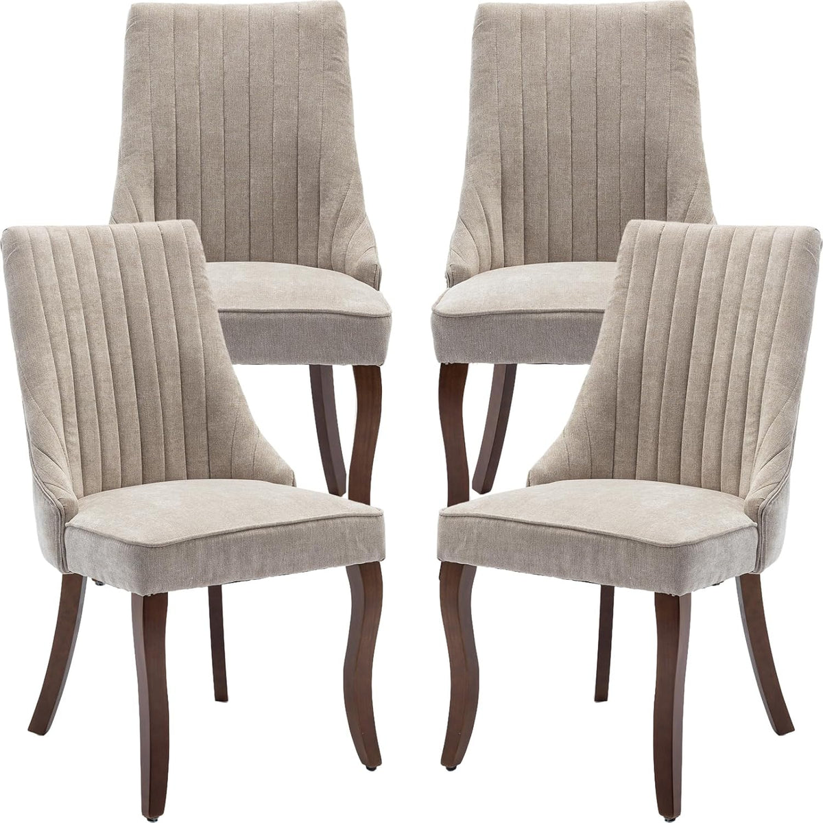 Beige Mid Century Dining Chairs Set of 4, Modern Kitchen & Dining Room Chairs Set of 4, Fabric Upholstered Kitchen