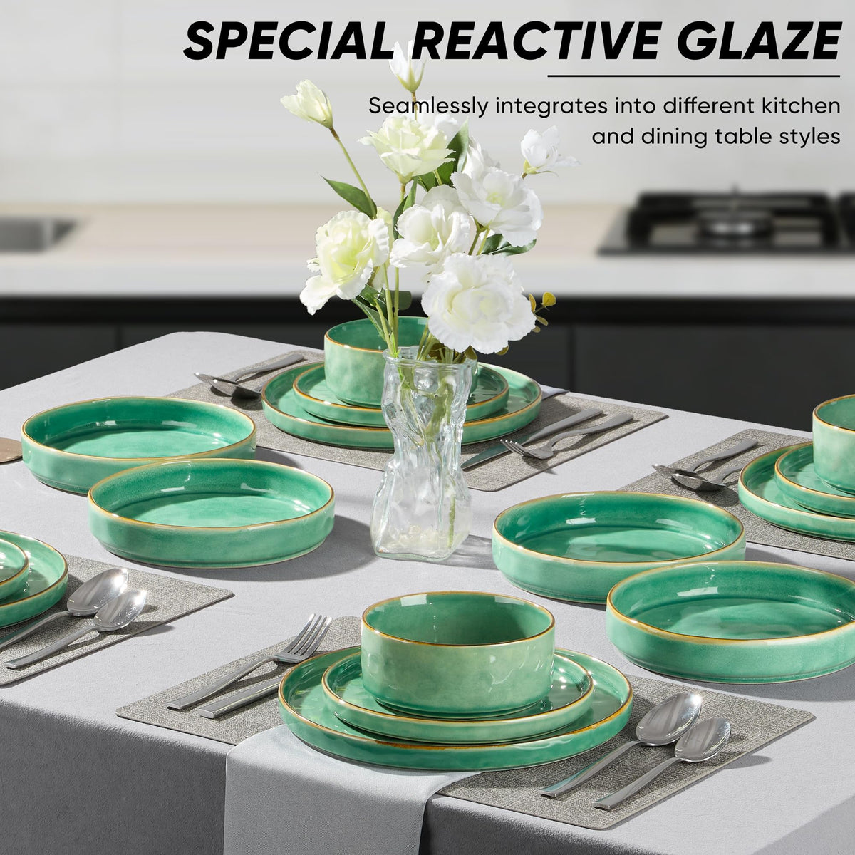 Stoneware Dinnerware Set, 16-Piece Plates and Bowls Sets for 4