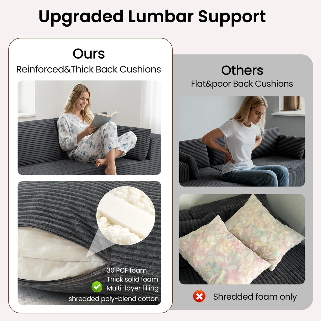 106" Cloud Sectional Boneless Couches, Modular U Shaped Couch with Deep Seat, Removable Ottoman, Memory Foam