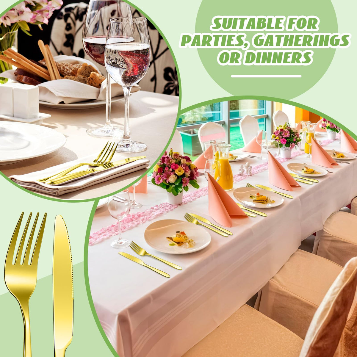 100 Pcs Gold Forks and Knives Stainless Steel Dinner Flatware Set