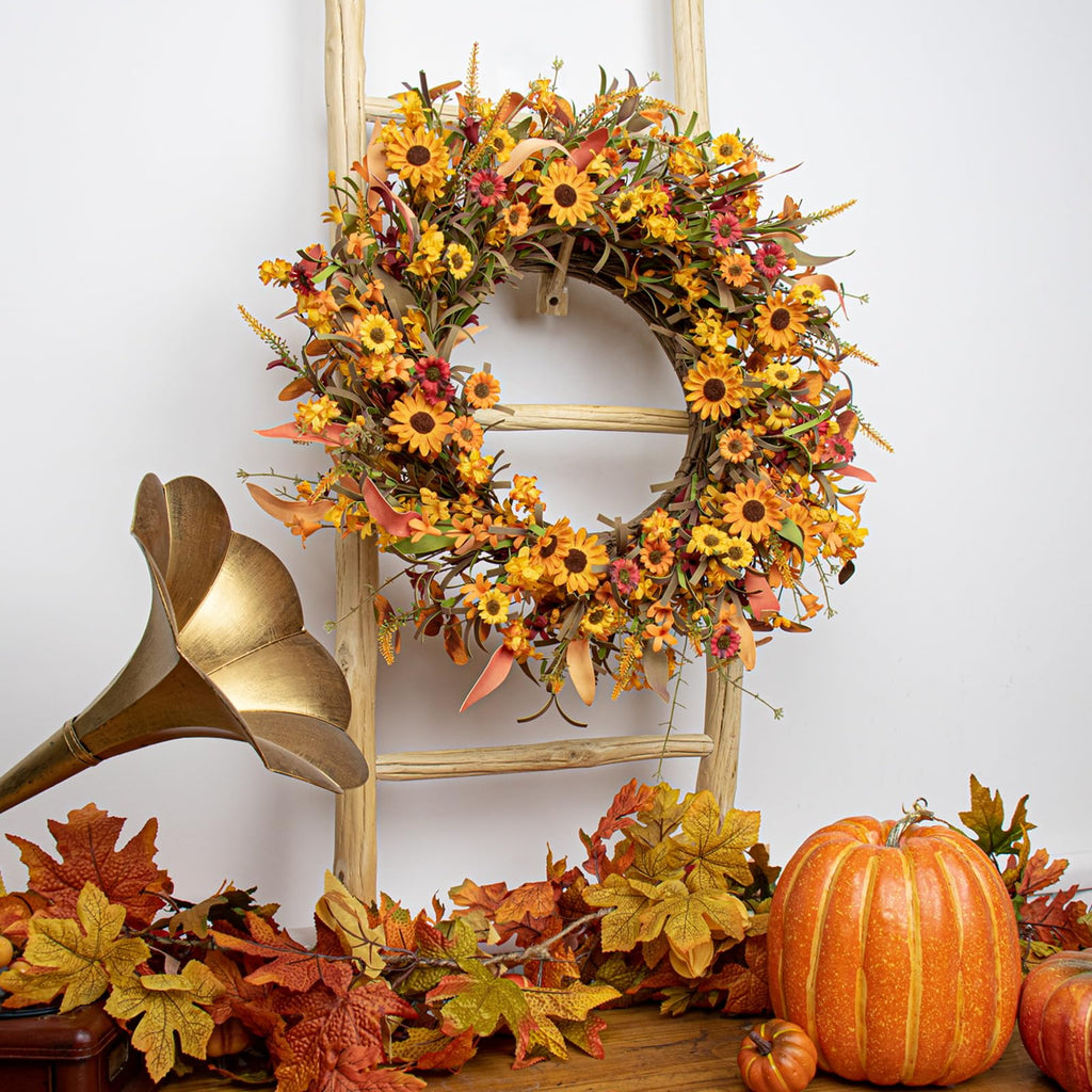 Artificial Fall Wreath 22 Inch Fall Wreaths for Front Door Autumn Porch Farmhouse Thanksgiving Day Harvest Festival