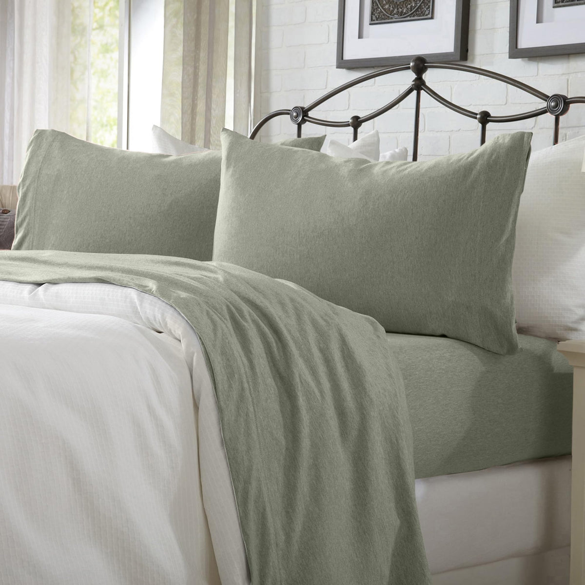 Cotton Jersey Knit Sheet Set - Ultra-Soft, Stretchy, Heathered Melange Bed Sheets - Cozy, Soft