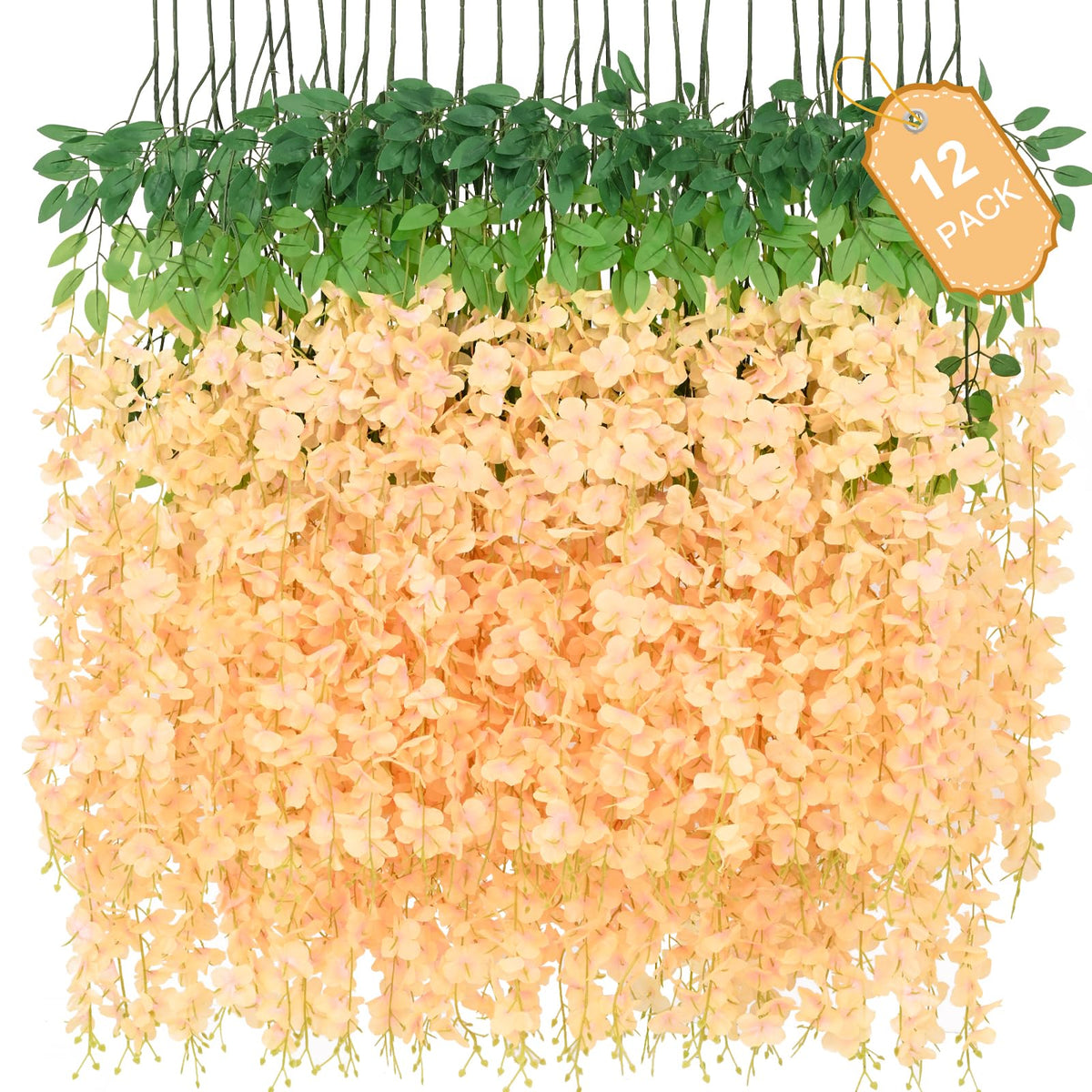 12 Pack Wisteria Hanging Flowers, 3.6 Feet Champagne Wisteria Artificial Flowers, Artificial Fake Flower Garland