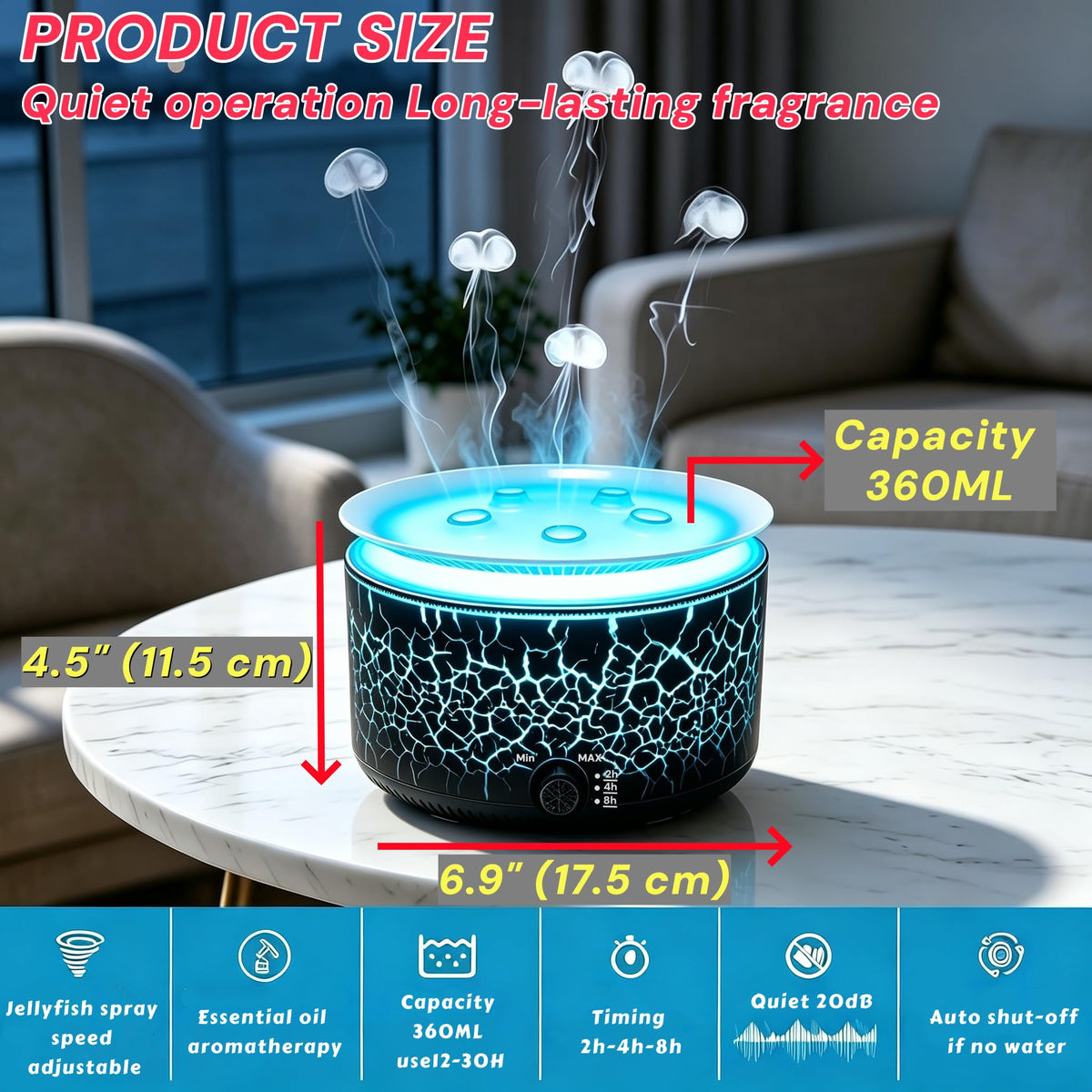 Multi-Spray Aroma Diffuser, Jellyfish Essential Oil Diffuser 360ml