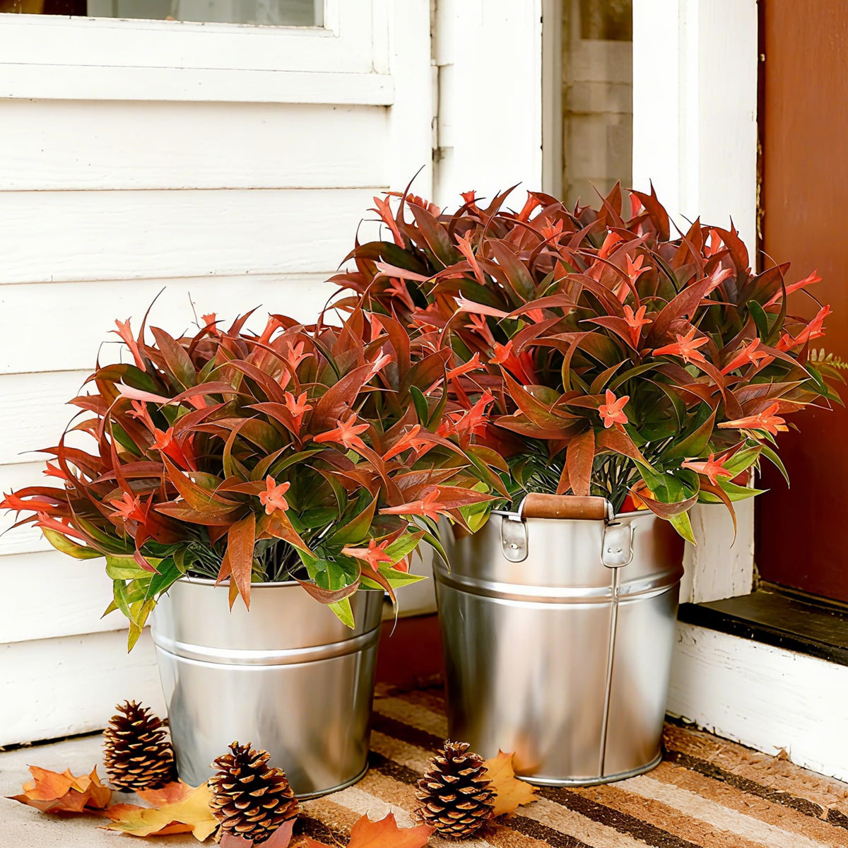 6Pcs Outdoor Artificial Plants UV Resistant Fake Flowers Plastic Plants Morning Glory Greenery Shrubs for Outside