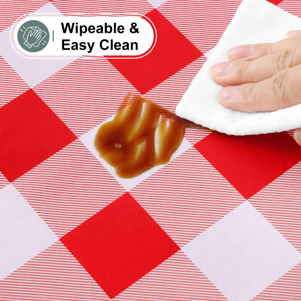 Buffalo Rectangle Picnic Tablecloth, 6 Foot Elastic Fitted Vinyl Table Cloth with Flannel Backing, Waterproof Plaid
