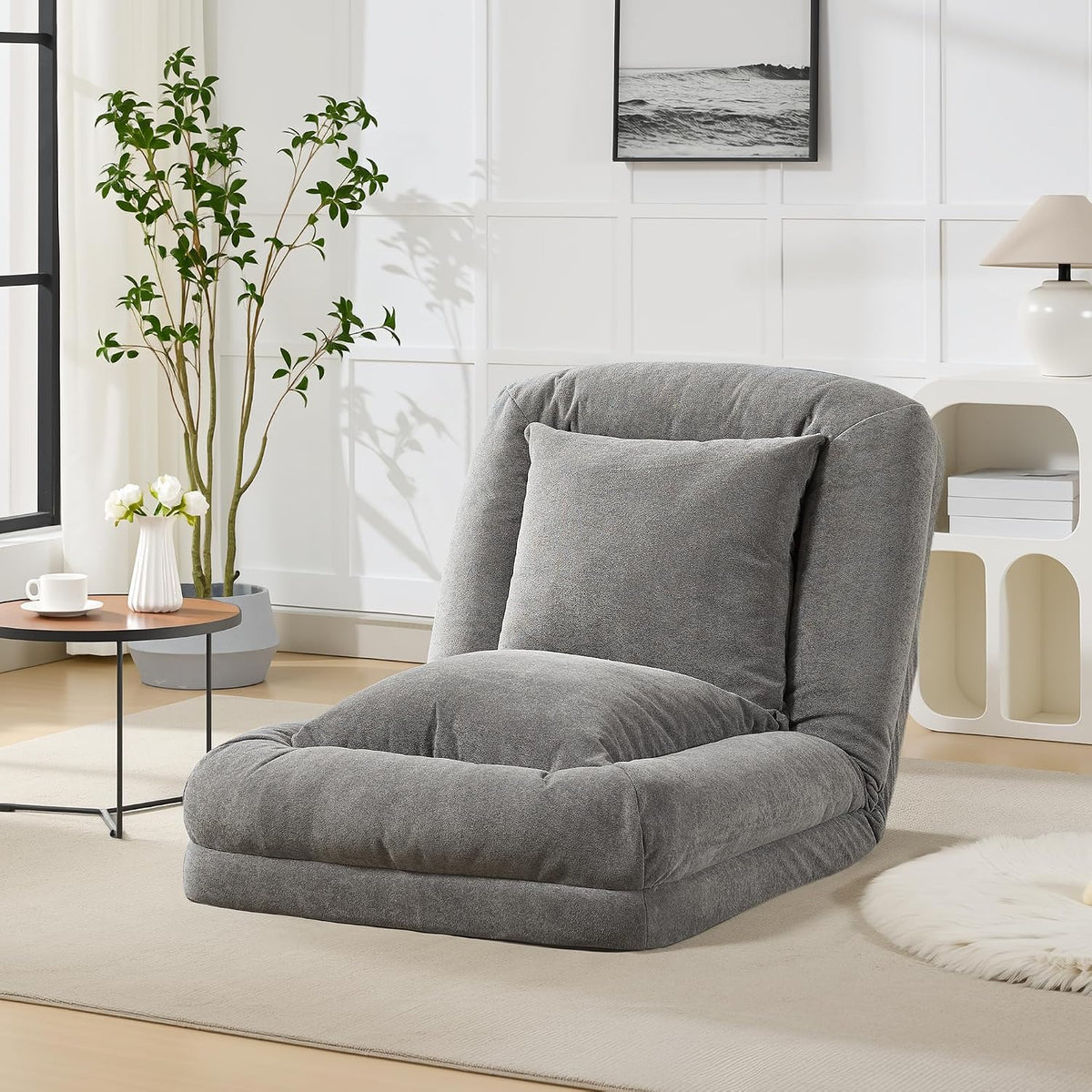 Oversized Adjustable Human Dog Bed for Adults & Pets - Chenille Upholstered Collapsible Floor Sofa with 2 Soft