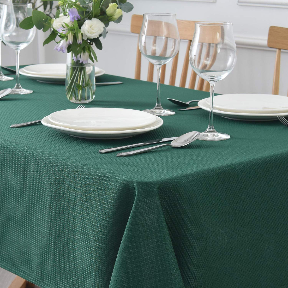 2 Pack Rectangle 52 x 70 Inch Hunter Green Textured Christmas Tablecloth Spillproof Wrinkle Free Table Cloth Dining