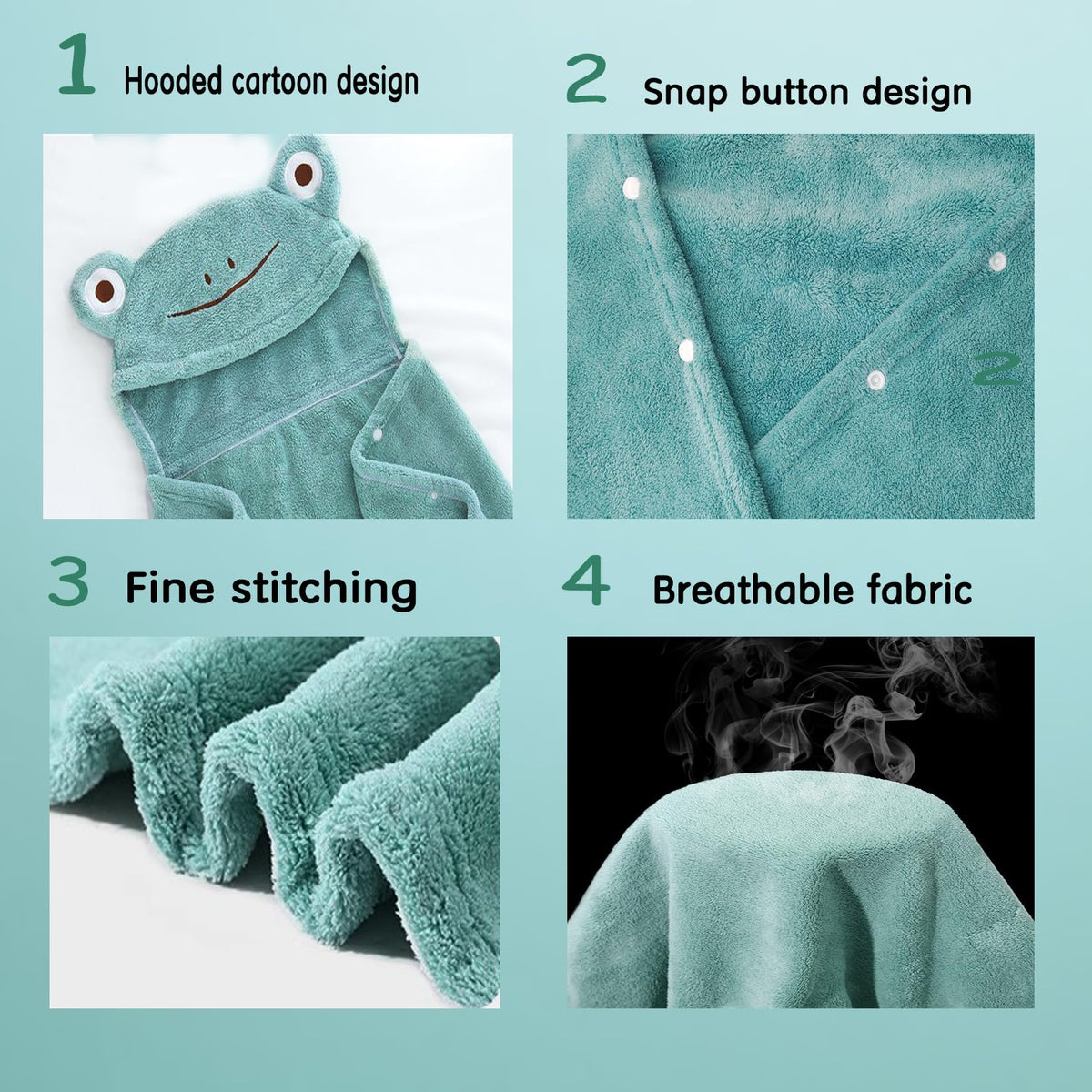 Hooded Bath Towel for Babies and Toddlers, 27.5" x 55"(Greenish)