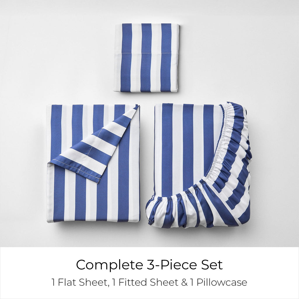 Iconic 3-PC Bed Sheets, 16" Deep (Oxford Stripe Blue Nova)